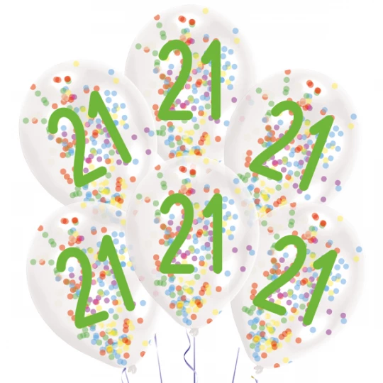 Ballon Latex 21 Birthday gefüllt, 6er