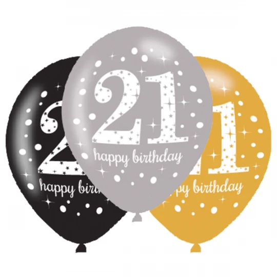 Ballon Latex 21 Happy Birthday, 6er