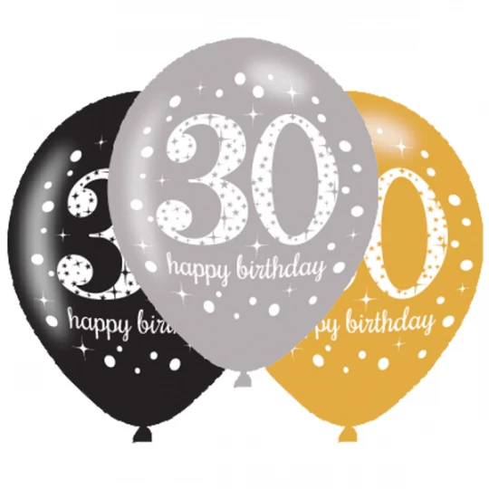 Ballon Latex 30 Happy Birthday, 6er