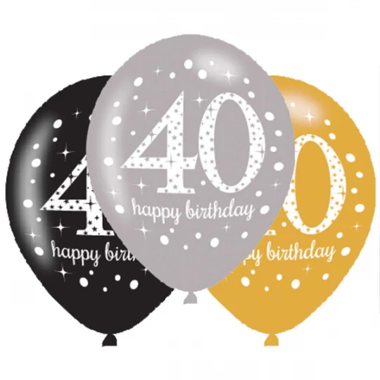 Ballon Latex 40 Happy Birthday, 6er
