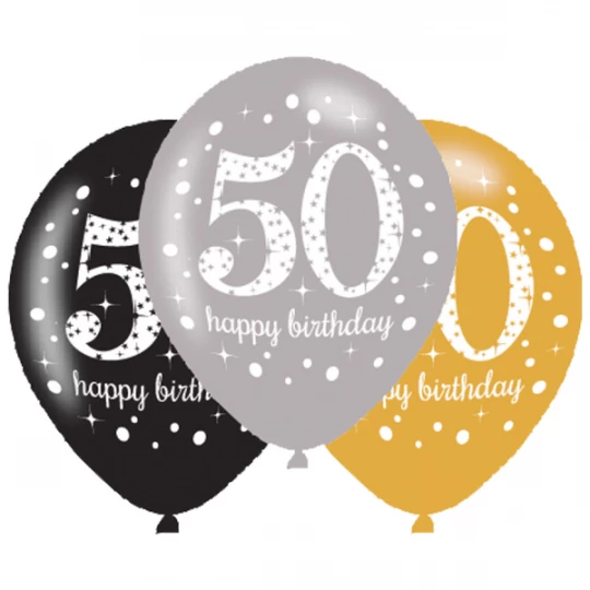 Ballon Latex 50 Happy Birthday, 6er
