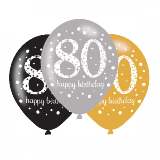 Ballon Latex 80 Happy Birthday, 6er