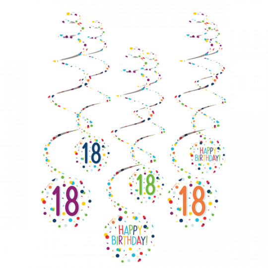 Deko Spiralen 18 Happy Birthday, 6er