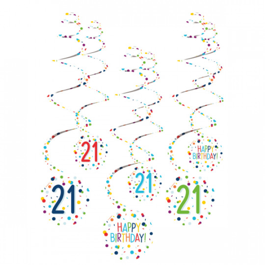 Deko Spiralen 21 Happy Birthday, 6er