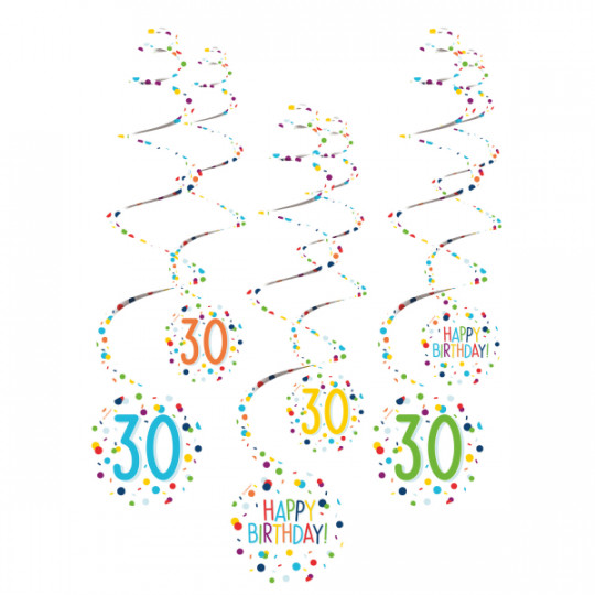 Deko Spiralen 30 Happy Birthday, 6er