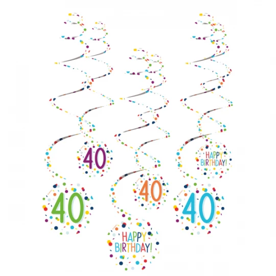 Deko Spiralen 40 Happy Birthday, 6er