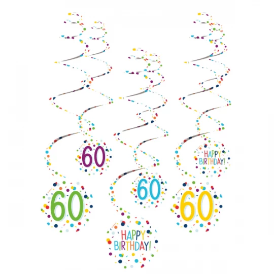 Deko Spiralen 60 Happy Birthday, 6er