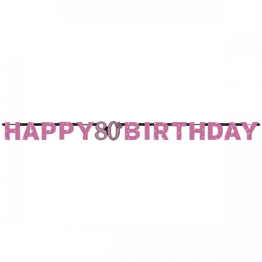 Partykette Happy 80 Birthday Pink Folie, 213cm