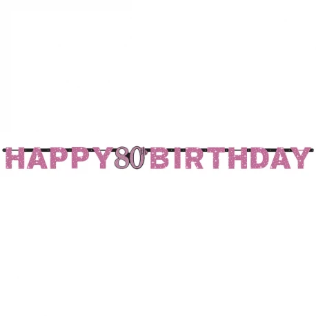 Partykette Happy 80 Birthday Pink Folie, 213cm