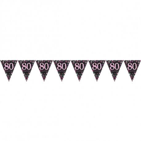Partykette Wimpel 80 Pink Folie, 396cm